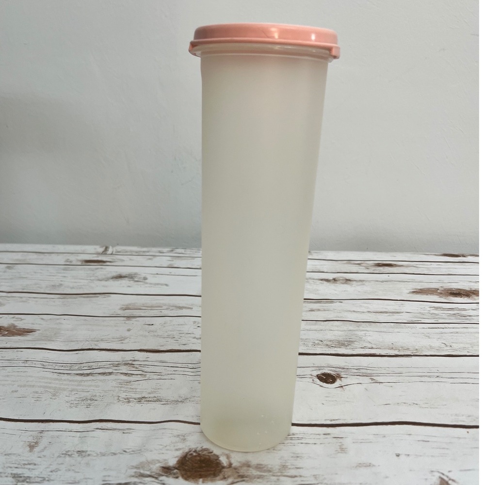 Tupperware Modular Mate Super Oval Frosted Clear Pink Seal 11.25" Tall